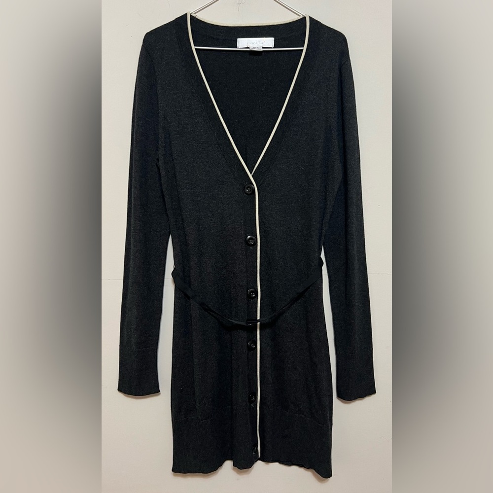 Mac & Jac Grey Button Belted Wool Blend Cardigan Sweater Large Sweater Dress
